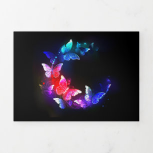 Invitation Trois Volets Papillons de nuit Neon brillants sur arrière - pla