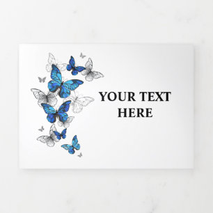 Invitation Trois Volets Papillons volants bleus Morpho