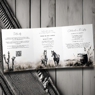 Invitation Trois Volets Pays Western Cowboy Art Sketch All One Mariage