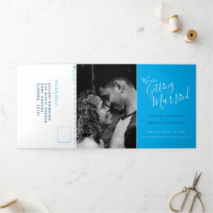 Invitation Trois Volets Petit coeur bleu blanc mariage tout en un Tri-Fol