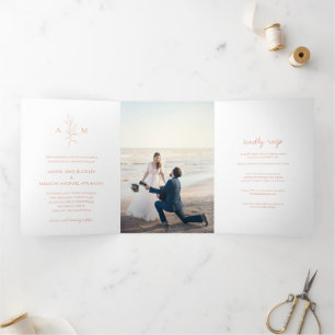 Invitation Trois Volets Photo botanique élégante de pêche propre pour mari