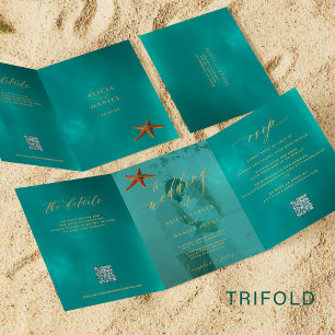 Invitation Trois Volets Photo de mariage de destination balnéaire QR RSVP