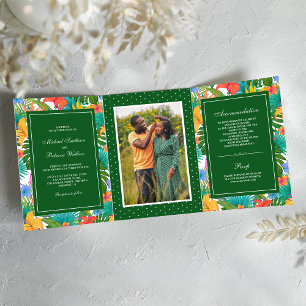 Invitation Trois Volets Photo de mariage de jardin tropical exotique color