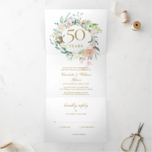 Invitation Trois Volets Photo de mariage pour les 50 ans d'anniversaire de