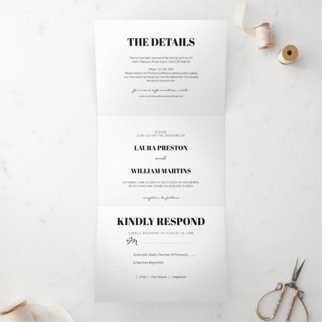 Invitation Trois Volets Photo Mariage moderne avec RSVP et détails (Intérieur)