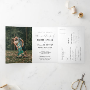 Invitation Trois Volets Photo minimaliste manuscrite mariage
