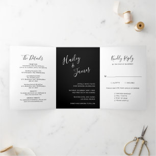Invitation Trois Volets Photo moderne Noir simple Mariage