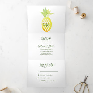Invitation Trois Volets Pina Aquarelle Ananas Fruit Mariage tropique