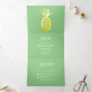 Invitation Trois Volets Pina Aquarelle Ananas Fruit Tropical Mariage