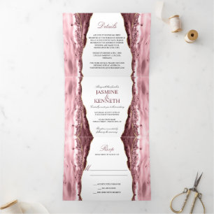 Invitation Trois Volets Pink & Gold Agate sur Mariage blanc