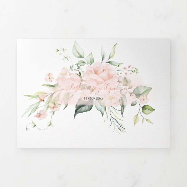 Invitation Trois Volets PixDezines Rustique Blush Rose+SweetPeas (Page de couverture)