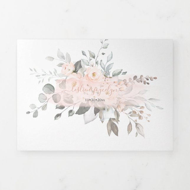 Invitation Trois Volets PixDezines Rustique Dusty Blush Rose Eucalyptus (Page de couverture)
