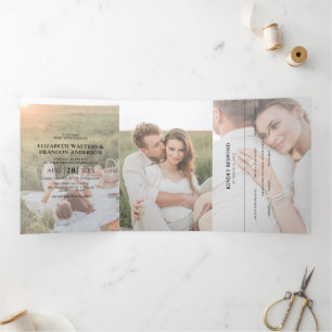 Invitation Trois Volets Portrait photo moderne superposition mariage