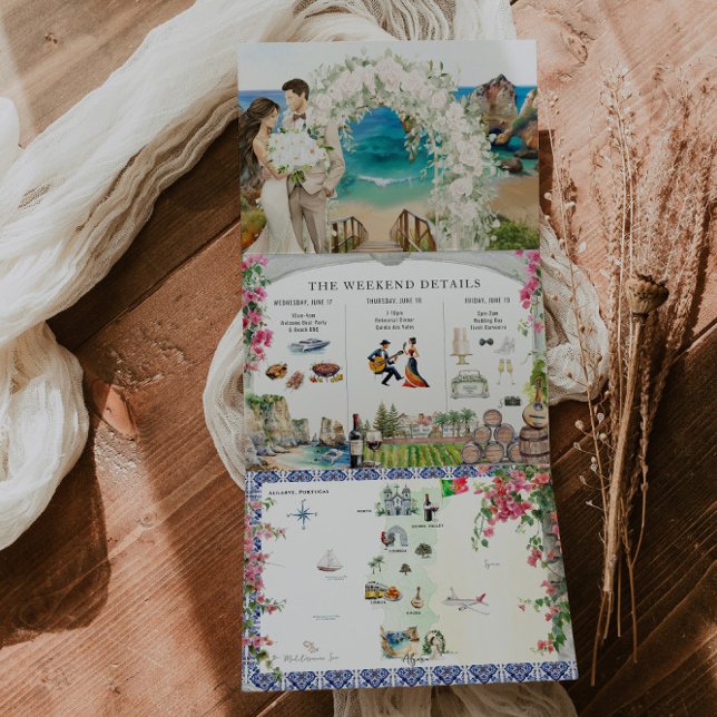 Invitation Trois Volets Portugal | Carte Itinéraire Méditerranéenne (Créateur téléchargé)