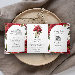Invitation Trois Volets Pot de fleurs à l'unitée avec code QR Mariage Pivo