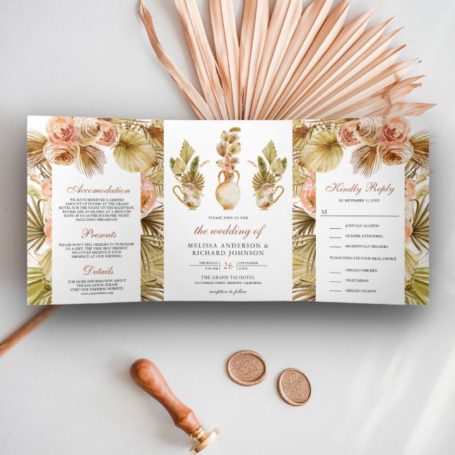 Invitation Trois Volets Pots de fleurs rustiques et terreux pour mariage b (Créateur téléchargé)
