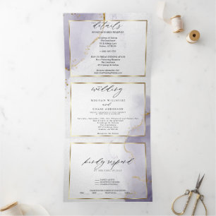 Invitation Trois Volets Prune Poussiéreux Violet