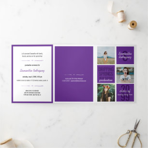 Invitation Trois Volets Purple 5-Photo Fun Boxes Graduation