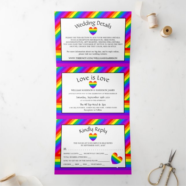 Invitation Trois Volets Rainbow Heart, Love is Love Mariage Suite (Intérieur)
