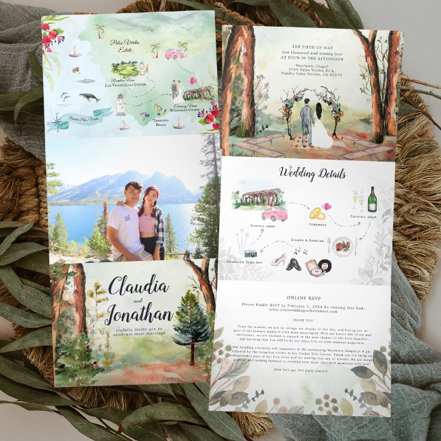 Invitation Trois Volets Rancho Palos Verdes | Mariage Boho (Créateur téléchargé)