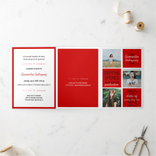 Invitation Trois Volets Red 5-Photo Fun Boxes Graduation