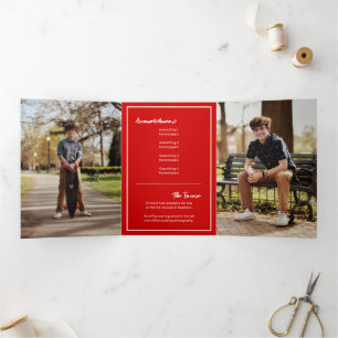 Invitation Trois Volets Red Edgy Abstrait Torn Photo Graduation