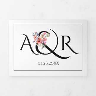 Invitation Trois Volets Rhododendron ,ampersand and initials wedding