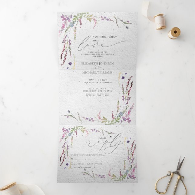 Invitation Trois Volets Rien De Fancy Just Love Floral Décontracté Mariage (Intérieur)
