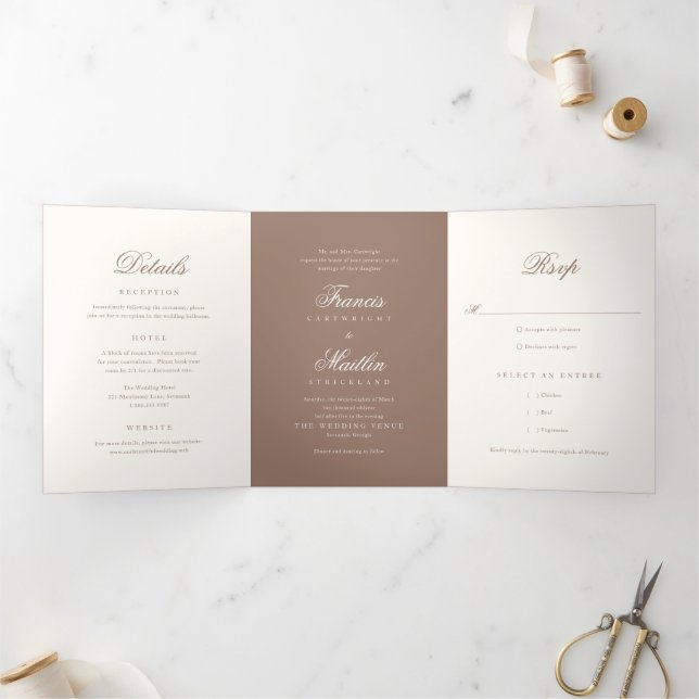 Invitation Trois Volets Romantic Brown Elegant Wedding (Intérieur)