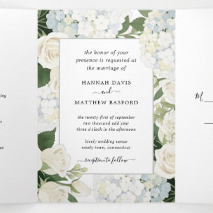 Invitation Trois Volets Romantique Blanc Hydrangea Rose Élégant mariage Tr