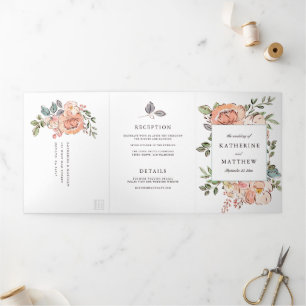 Invitation Trois Volets Romantique Sketchbook Florals All-In-One Mariage