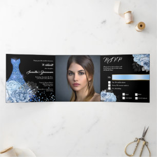 Invitation Trois Volets Rose bleu argent PHOTO quinceanera parties scintil