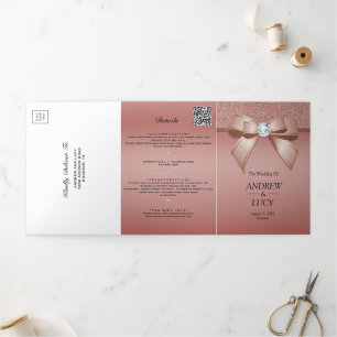 Invitation Trois Volets Rose Gold Bijou Gem Arc Code QR Mariage