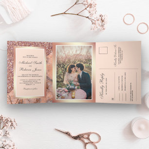 Invitation Trois Volets Rose Gold Parties scintillant Marbre rose en un se