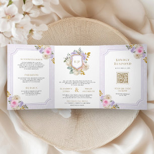 Invitation Trois Volets Rose Pâle Violet Floral Combinaison Intégrale Cres