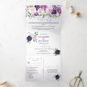 Invitation Trois Volets Roses de lavande violette *do-it-yourself* Script 