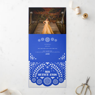 Invitation Trois Volets Royal Blue Papado Picado Mis Quince Años