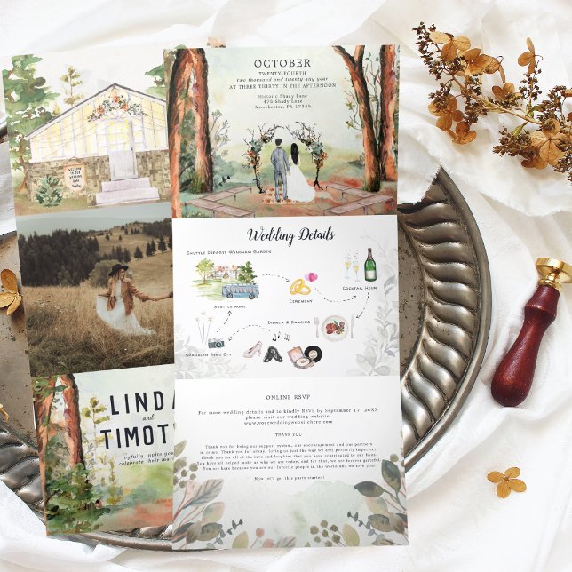 Invitation Trois Volets Rustic Autumn Forest | Boho Wedding (Créateur téléchargé)