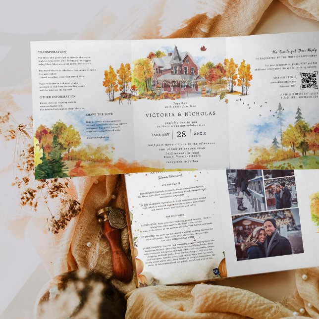 Invitation Trois Volets Rustic Autumn Homestead Mariage (Créateur téléchargé)