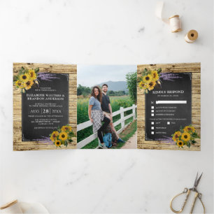 Invitation Trois Volets Rustic Country Barn Mariage Fleur sauvage
