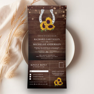 Invitation Trois Volets Rustic Country Mariage de tournesol en bois