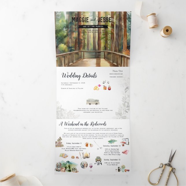 Invitation Trois Volets Rustic Redwood Forest Wedding (Intérieur)