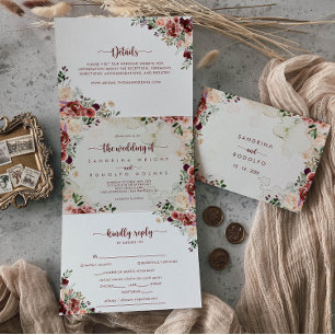 Invitation Trois Volets Rustic Summer Floral Mariage de