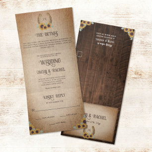 Invitation Trois Volets Rustic Western Horseshoe & Sunflowers Mariage
