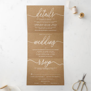 Invitation Trois Volets Rustique Country Kraft Simple Script Mariage Suite