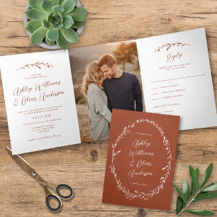 Invitation Trois Volets Rustique Fleur sauvage en terre cuite Boho Mariage