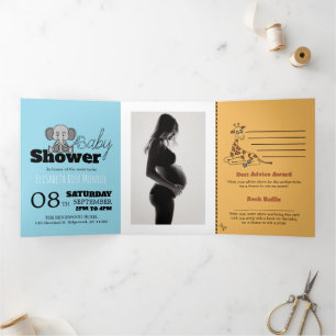 Invitation Trois Volets Safari Animaux, Baby shower Suite