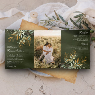 Invitation Trois Volets Sage Green Gold Olive Feuille Branch Mariage photo