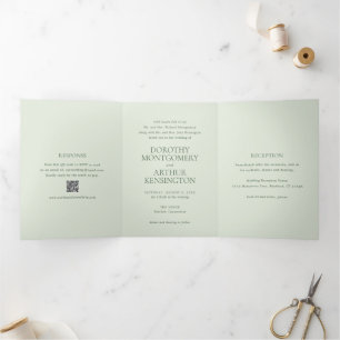 Invitation Trois Volets Sage moderne vert QR Code élégant mariage
