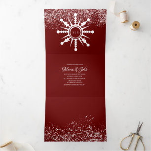 Invitation Trois Volets Scène de neige de Noël Snowflake Logo Mariage